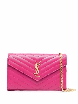 Saint Laurent кошелек с цепочкой и монограммой, розовый