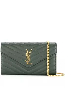 Saint Laurent кошелек с цепочкой и монограммой, зеленый