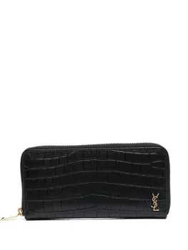 Saint Laurent кошелек с тиснением под крокодила и логотипом, черный