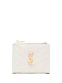 Saint Laurent кошелек YSL с декоративной строчкой, нейтральный цвет
