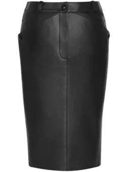 Saint Laurent кожаная юбка со вставками, черный