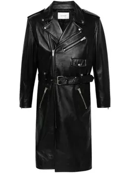 Saint Laurent кожаное пальто, черный