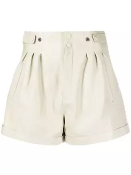Saint Laurent кожаные шорты с завышенной талией, нейтральный цвет