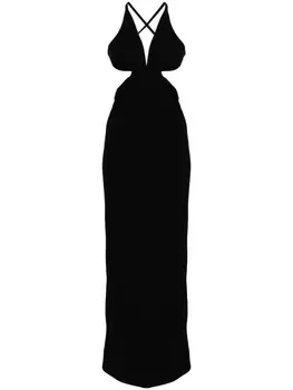 Saint Laurent креповое платье макси с вырезами, черный