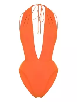 Saint Laurent купальник с вырезом халтер и открытой спиной, оранжевый