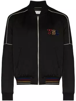 Saint Laurent куртка-бомбер с вышитым логотипом, черный