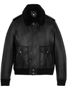 Saint Laurent куртка с меховым воротником, черный