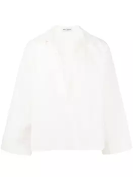 Saint Laurent льняная рубашка с V-образным вырезом, белый