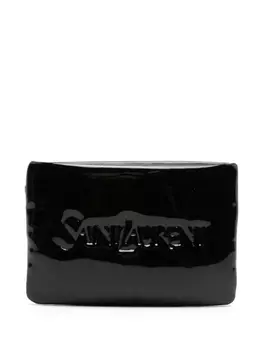 Saint Laurent лакированный кошелек с тисненым логотипом, черный