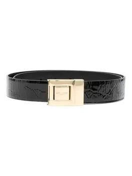 Saint Laurent лакированный ремень с гравированным логотипом, черный