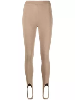 Saint Laurent легинсы с завышенной талией и штрипками, нейтральный цвет