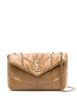 Saint Laurent маленькая сумка на плечо Loulou Puffer, коричневый