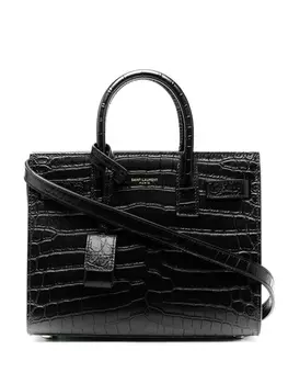Saint Laurent маленькая сумка-тоут с тиснением под кожу крокодила, черный