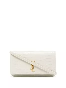 Saint Laurent мини-сумка Monogram с тиснением под крокодила, нейтральный цвет
