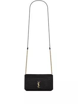 Saint Laurent мини-сумка с тиснением под крокодила и логотипа, черный
