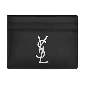 SAINT LAURENT Мужской держатель для карт из гладкой кожи, черный