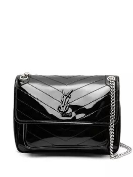 Saint Laurent Niki patent-leather shoulder bag, черный