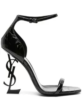 Saint Laurent Opyum 110mm crocodile-embossed sandals, черный
