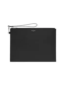 Saint Laurent Paris Сумка для планшета на молнии из кожи с тиснением Grain De Poudre Saint Laurent, нуарный