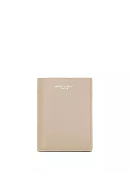 Saint Laurent pebbled-leather bi-fold wallet, нейтральный цвет