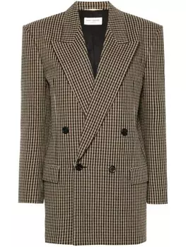 Saint Laurent пиджак в клетку, нейтральный цвет