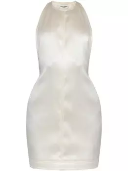 Saint Laurent платье-борцовка из эластичного шелка Duchesse, нейтральный цвет