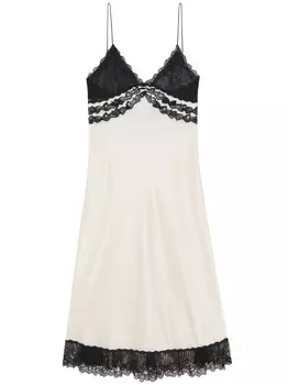 Saint Laurent платье миди с кружевом, белый