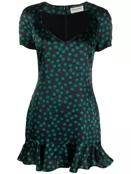 Saint Laurent платье мини с короткими рукавами и оборками, синий