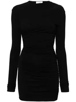 Saint Laurent платье мини с круглым вырезом и сборками, черный