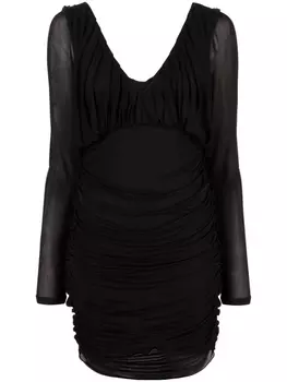 Saint Laurent платье мини с V-образным вырезом и драпировкой, черный