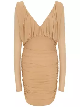 Saint Laurent платье мини с V-образным вырезом, нейтральный цвет