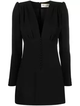 Saint Laurent платье мини с V-образным вырезом, черный