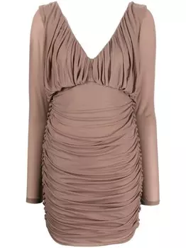 Saint Laurent платье мини с V-образным вырезом и драпировкой, розовый