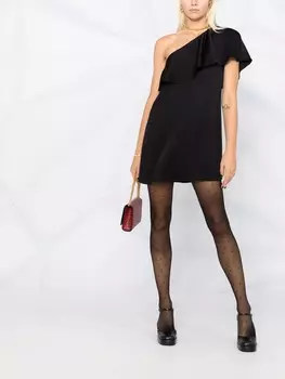 Saint Laurent платье на одно плечо с оборками, черный