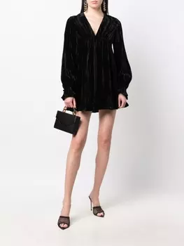 Saint Laurent платье с V-образным вырезом и оборками, черный