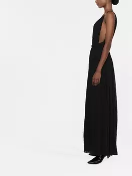 Saint Laurent платье с V-образным вырезом и цепочкой, черный