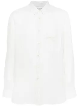 Saint Laurent полосатая рубашка с вышитым логотипом, белый