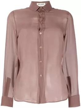 Saint Laurent полупрозрачная рубашка с длинными рукавами, розовый