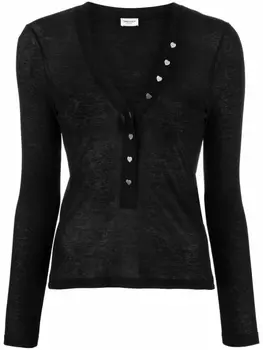 Saint Laurent полупрозрачный топ в рубчик с длинными рукавами, черный