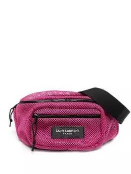 Saint Laurent поясная сумка с сетчатой вставкой и логотипом, розовый