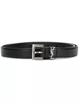 Saint Laurent ремень с квадратной пряжкой и логотипом, черный