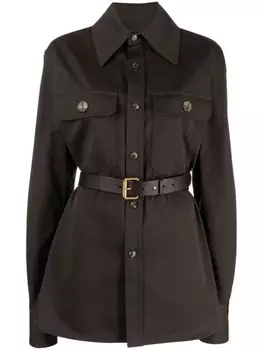 Saint Laurent рубашка из органического хлопка с заостренным воротником, коричневый