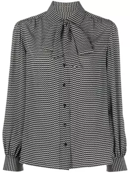 Saint Laurent рубашка с бантом и геометричным принтом, черный