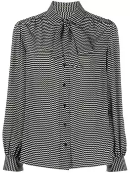 Saint Laurent рубашка с бантом и геометричным принтом, черный