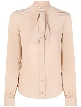 Saint Laurent рубашка с бантом, нейтральный цвет