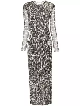 Saint Laurent сетчатое платье макси в горох, черный
