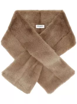 Saint Laurent шарф Ascot из искусственного меха, нейтральный цвет