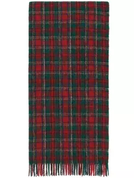 Saint Laurent шарф в клетку тартан с бахромой, зеленый