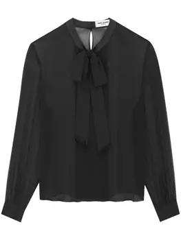 Saint Laurent шелковая блузка с бантом, черный