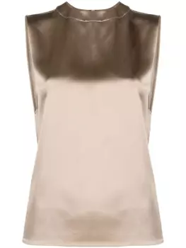 Saint Laurent шелковая футболка без рукавов, золотистый